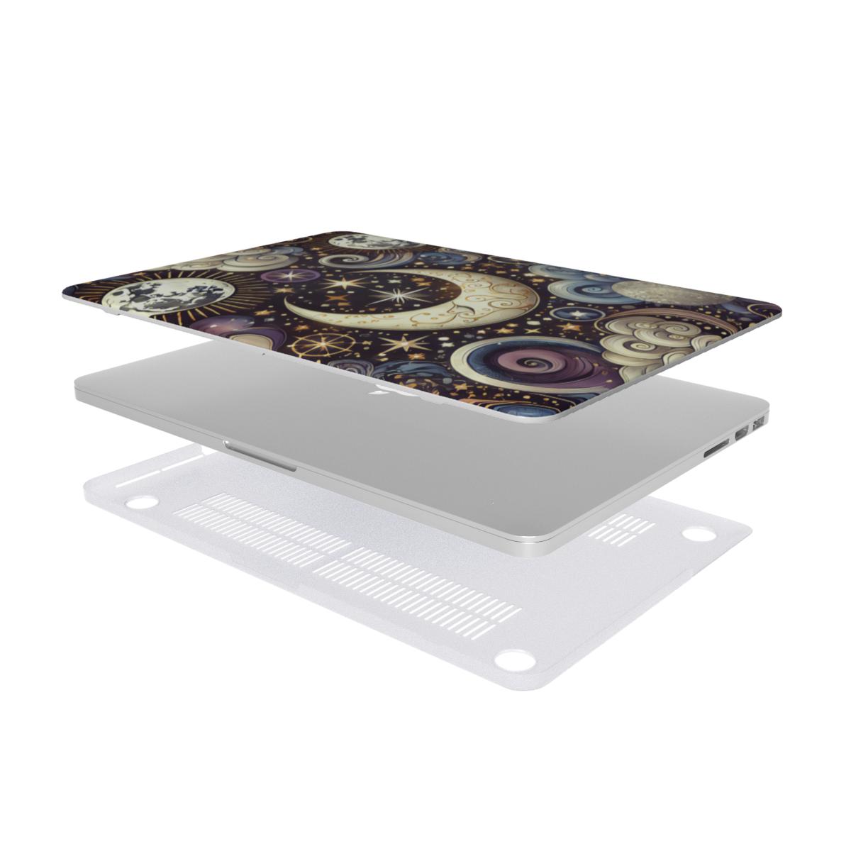 Ornate Crescent Moon MacBook case — hard-shell laptop cover, two-piece shell view