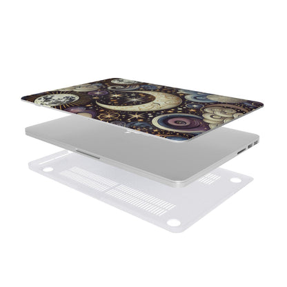 Ornate Crescent Moon MacBook case — hard-shell laptop cover, two-piece shell view