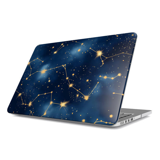 Celestial Constellations MacBook case — hard-shell laptop cover, angled lid view