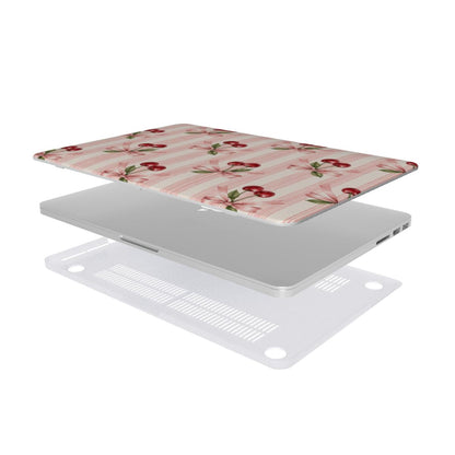 Cherry Bow Stripe MacBook case — hard-shell laptop cover, two-piece shell view