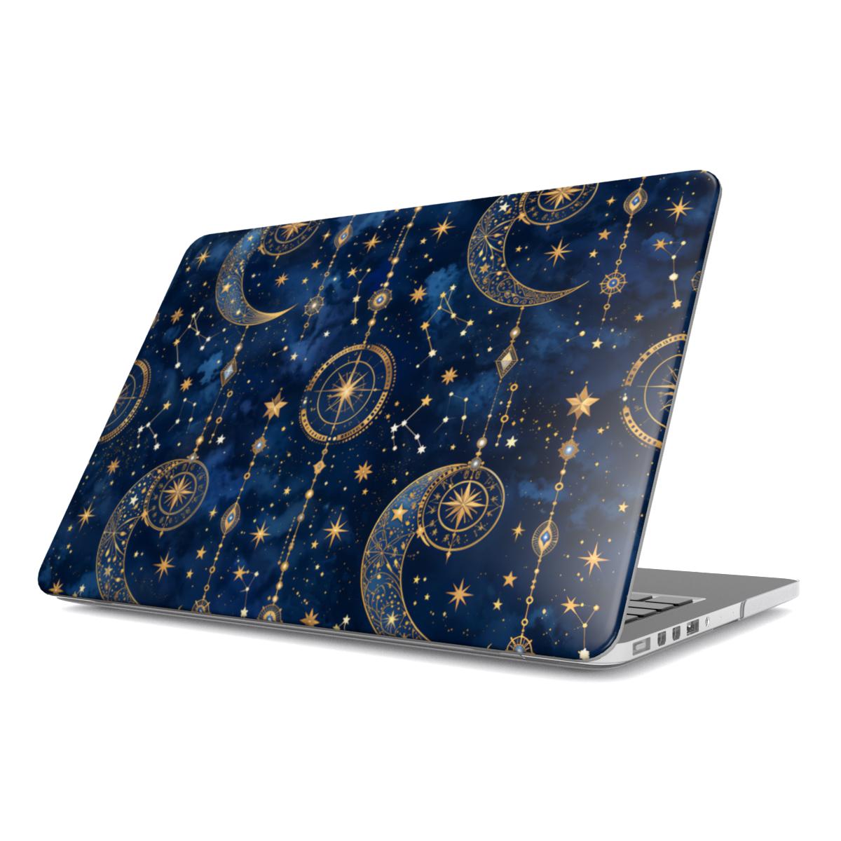 Celestial Tarot MacBook case — hard-shell laptop cover, angled lid view