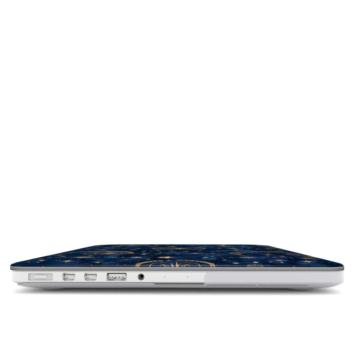 Celestial Tarot MacBook case — hard-shell laptop cover, side view with ports