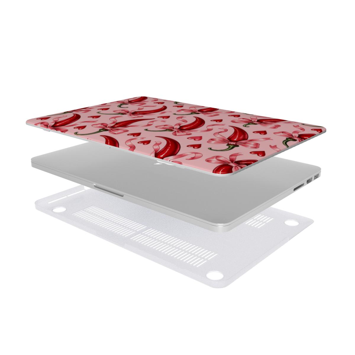 Chili Peppers & Bows MacBook case — hard-shell laptop cover, two-piece shell view