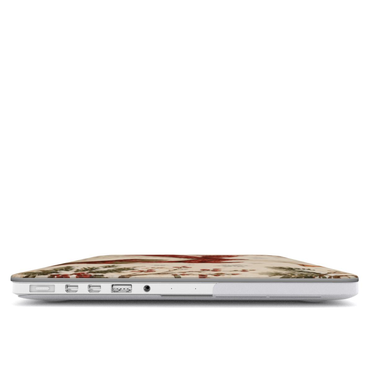 Christmas Goose MacBook case — hard-shell laptop cover, side view with ports