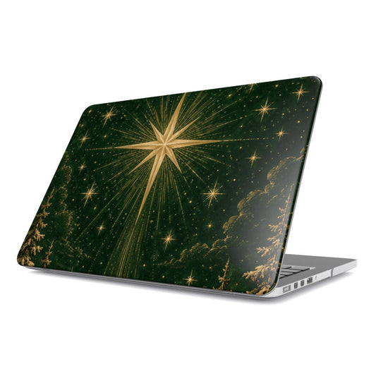 Christmas Star MacBook case — hard-shell laptop cover, angled lid view