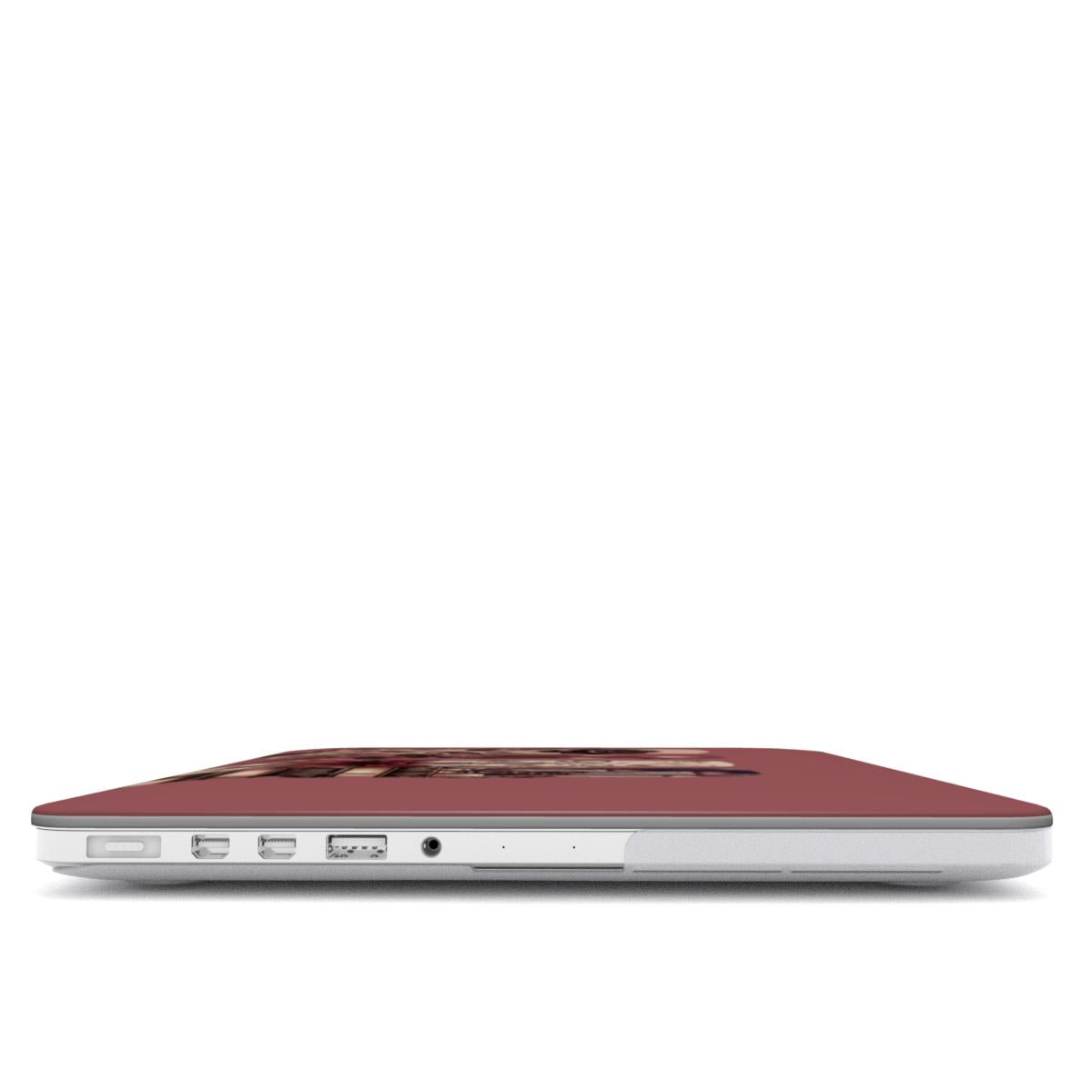 Dark Academia MacBook case — hard-shell laptop cover, side view with ports