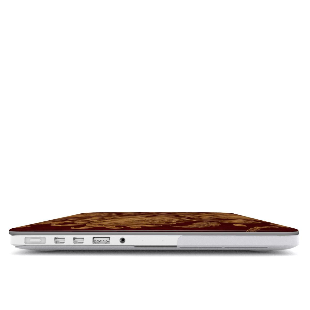 Gilded Chrysanthemum MacBook case — hard-shell laptop cover, side view with ports
