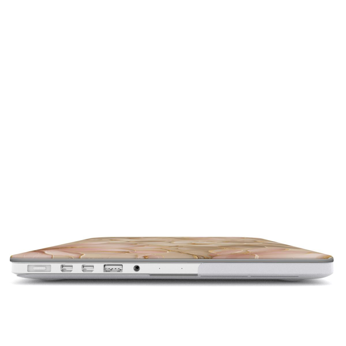 Gilded Magnolia MacBook case — hard-shell laptop cover, side view with ports