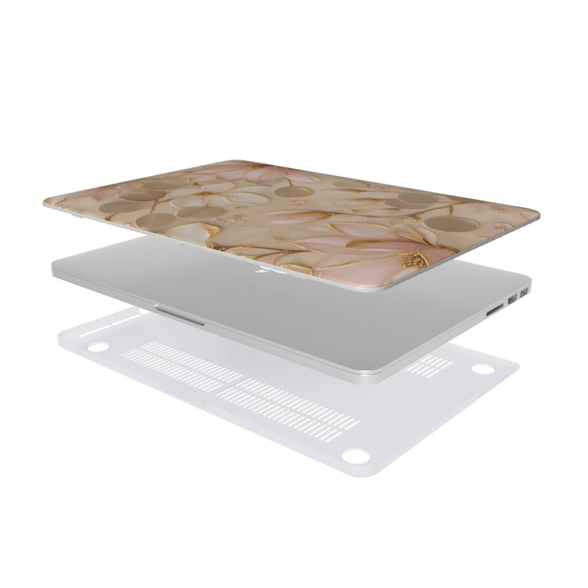 Gilded Magnolia MacBook case — hard-shell laptop cover, two-piece shell view