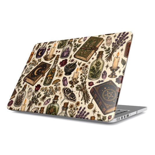 Herbalist's Apothecary MacBook case — hard-shell laptop cover, angled lid view
