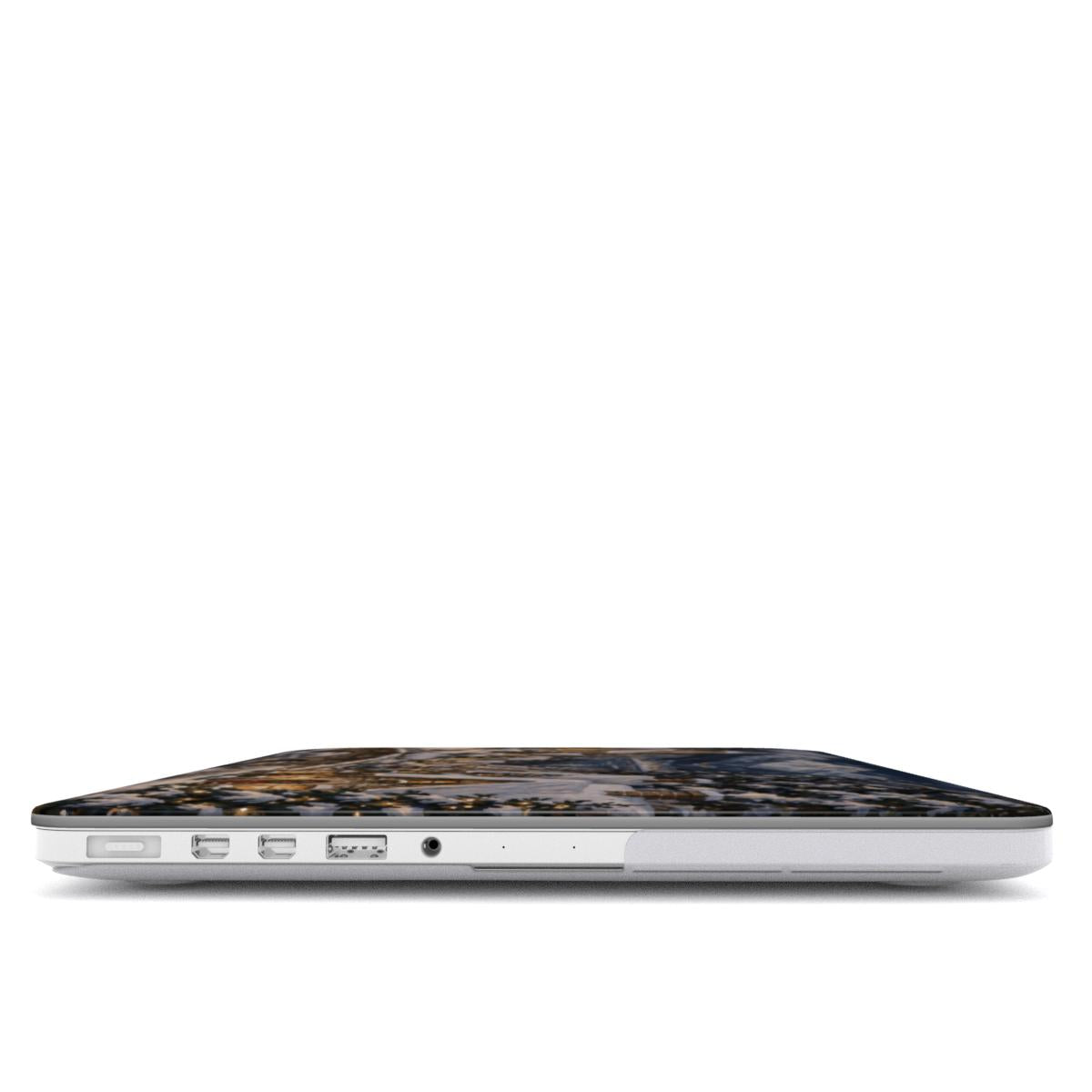 Christmas Village MacBook case — hard-shell laptop cover, side view with ports