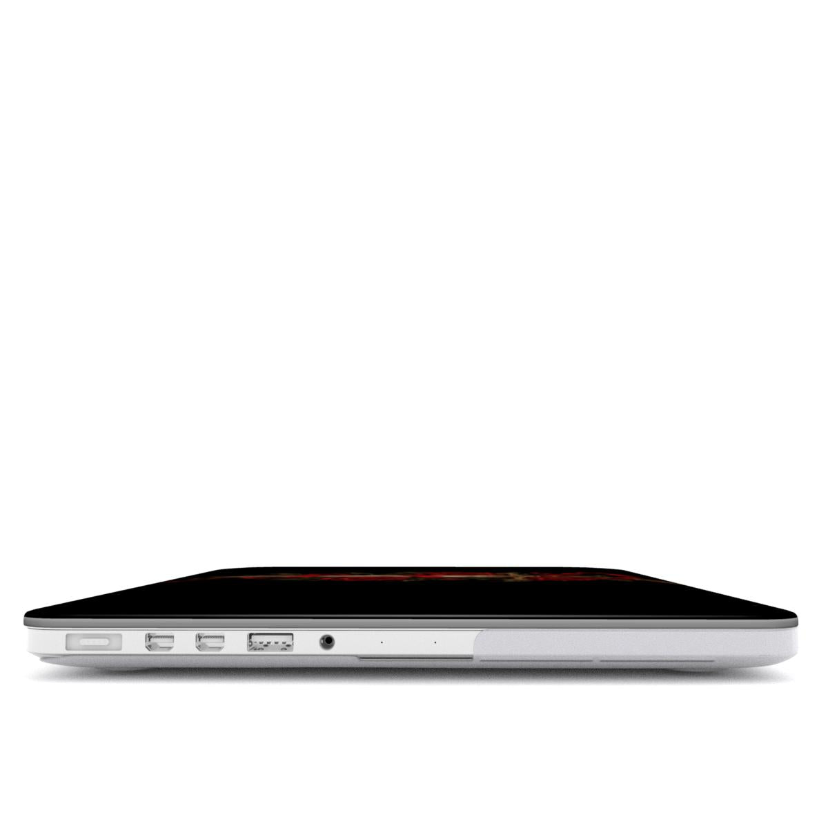 Dagger & Roses MacBook case — hard-shell laptop cover, side view with ports