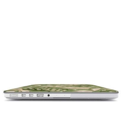 Lily of the Valley MacBook case — hard-shell laptop cover, side view with ports