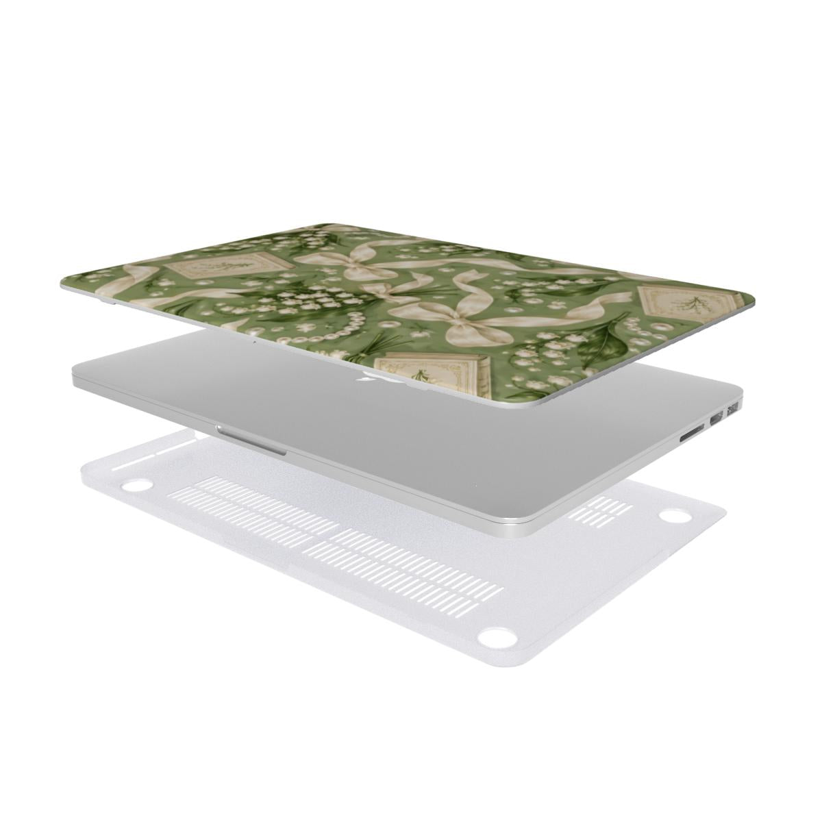 Lily of the Valley MacBook case — hard-shell laptop cover, two-piece shell view