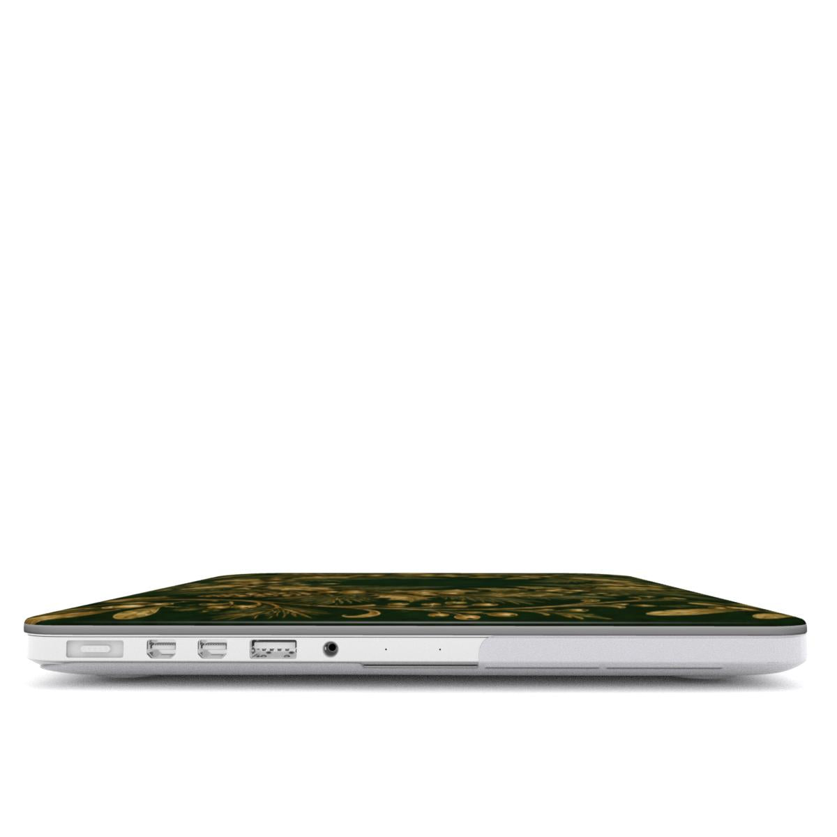 Gilded Holly MacBook case — hard-shell laptop cover, side view with ports