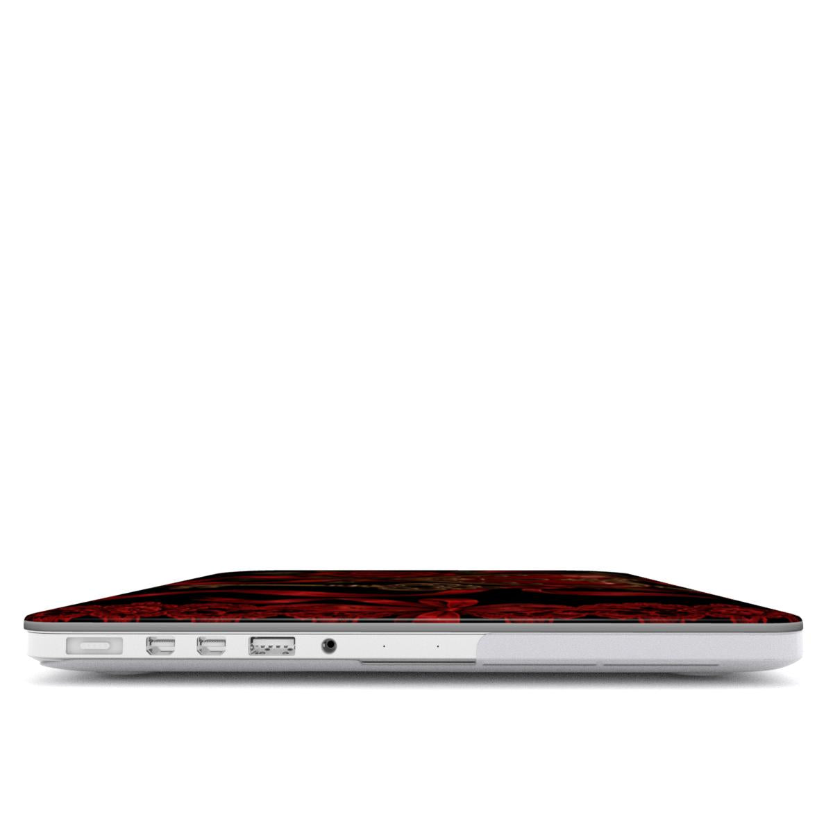 Locked Heart MacBook case — hard-shell laptop cover, side view with ports