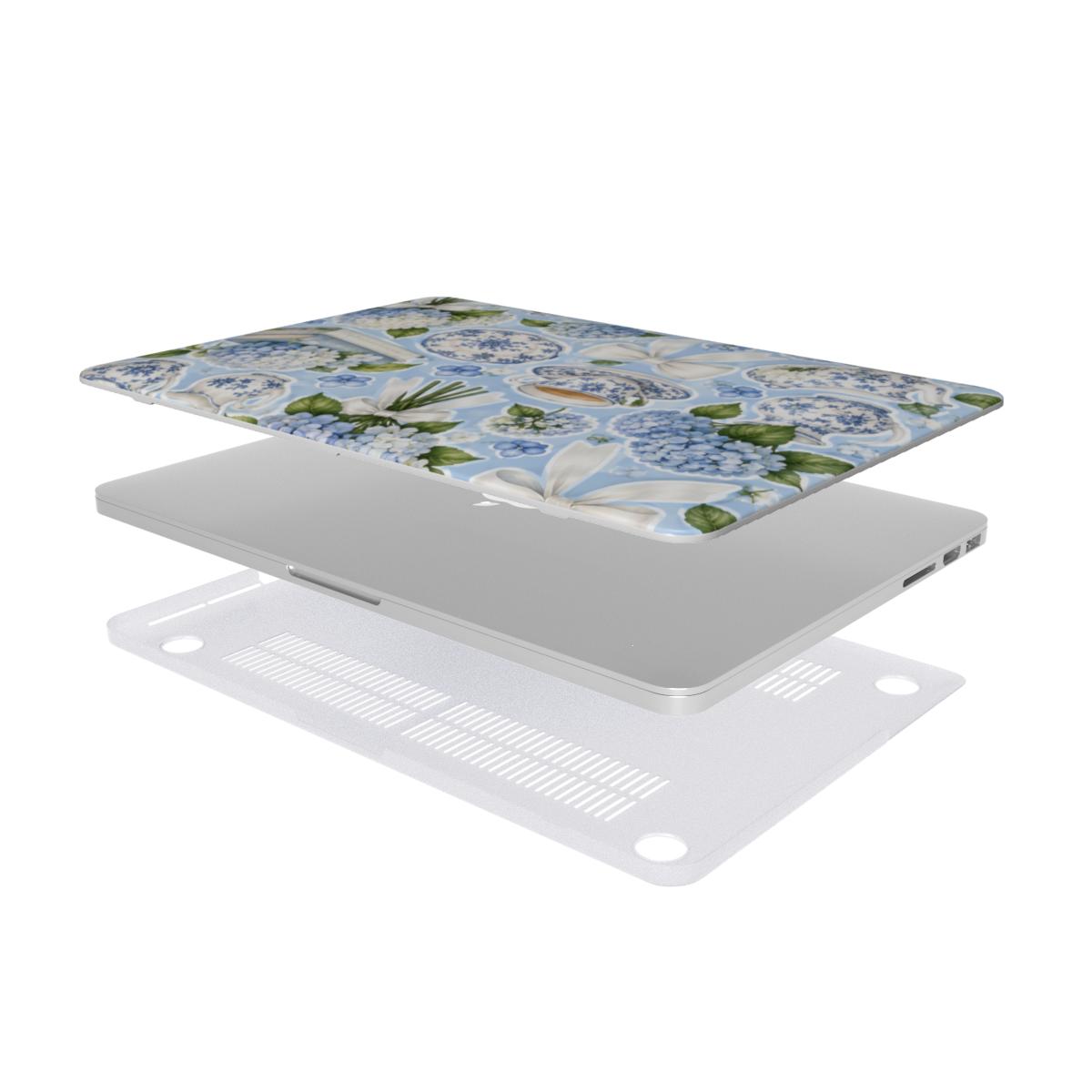 Hydrangea Tea Party MacBook case — hard-shell laptop cover, two-piece shell view