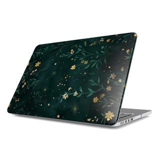 Night Garden MacBook case — hard-shell laptop cover, angled lid view