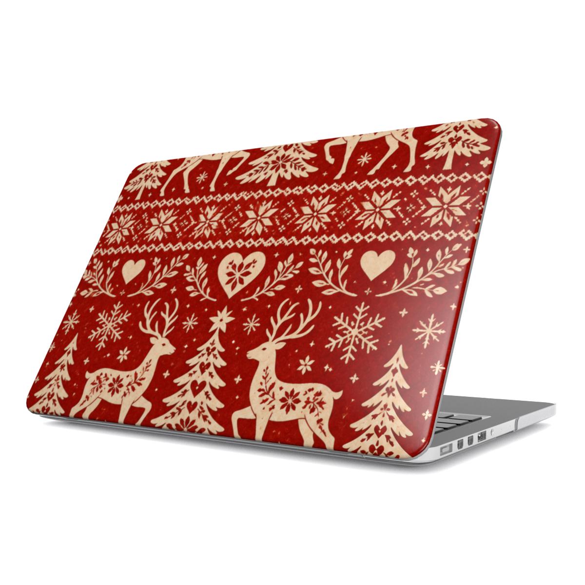 Nordic Reindeer MacBook case — hard-shell laptop cover, angled lid view