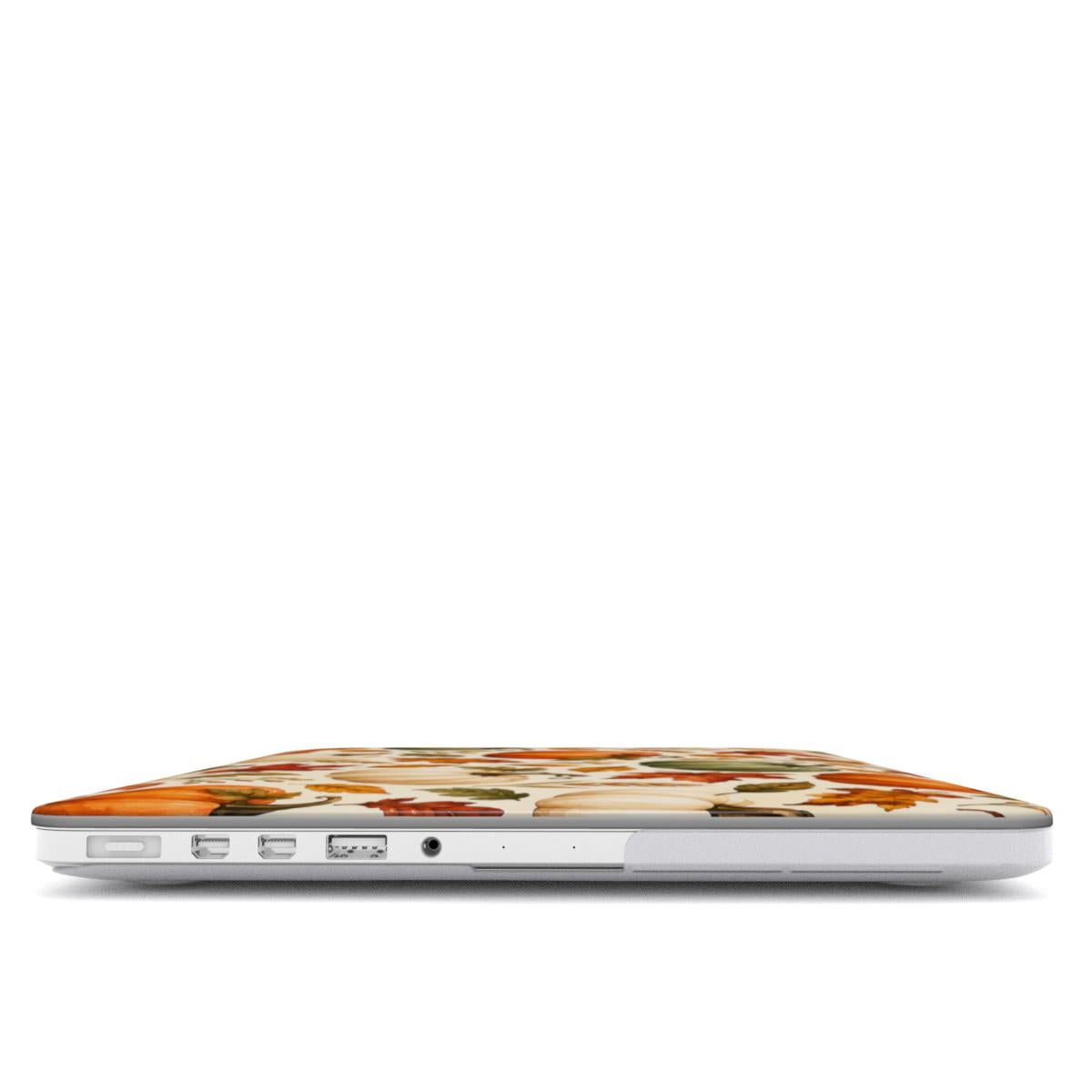 Pumpkin Patch MacBook case — hard-shell laptop cover, side view with ports