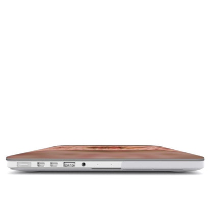 Rose Sacred Heart MacBook case — hard-shell laptop cover, side view with ports