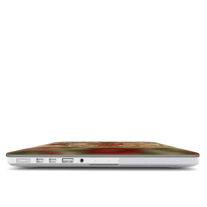 Sacred Heart & Roses MacBook case — hard-shell laptop cover, side view with ports