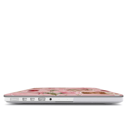 Pink Lattes & Cherries MacBook case — hard-shell laptop cover, side view with ports