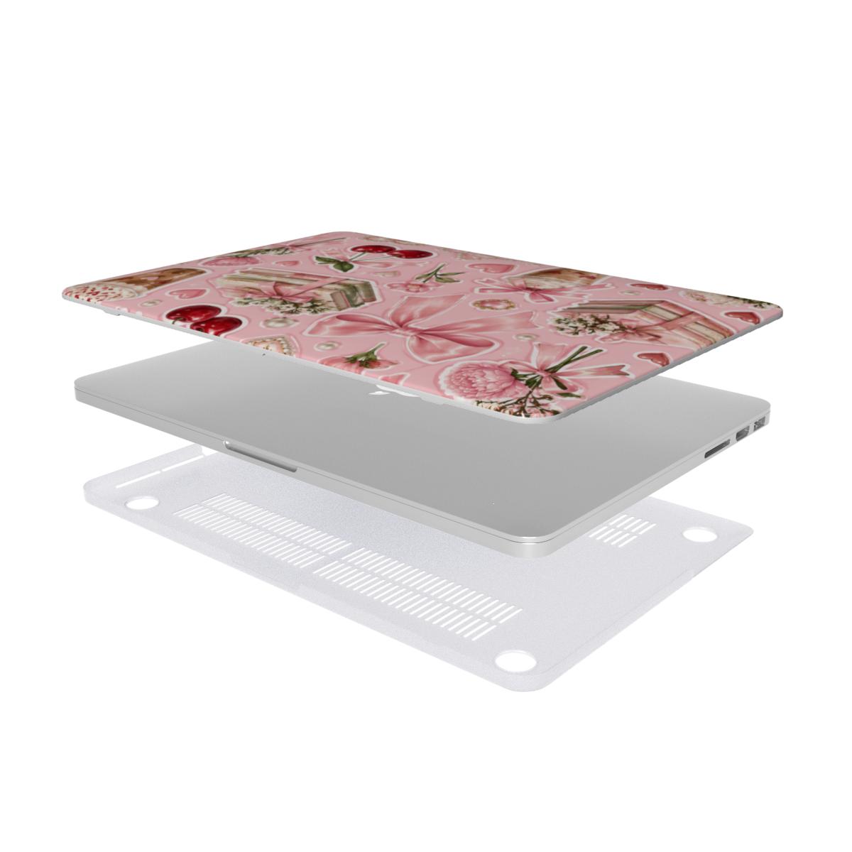 Pink Lattes & Cherries MacBook case — hard-shell laptop cover, two-piece shell view