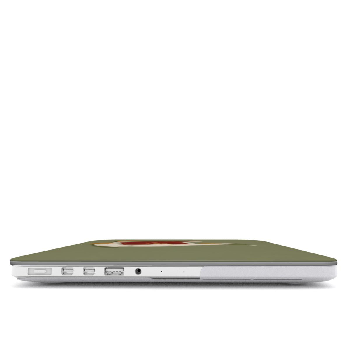 Reading Duck MacBook case — hard-shell laptop cover, side view with ports