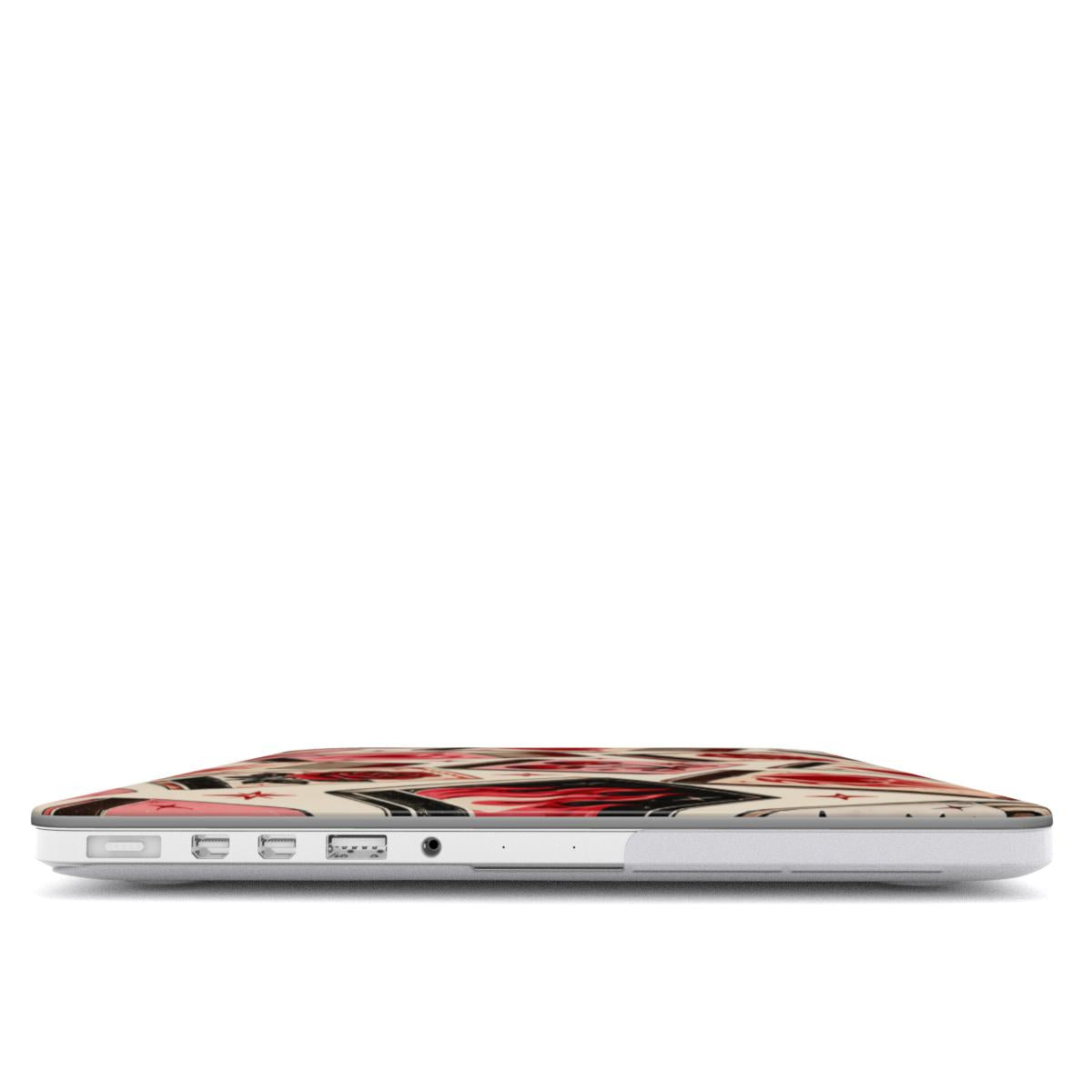 Vintage Matchbook MacBook case — hard-shell laptop cover, side view with ports