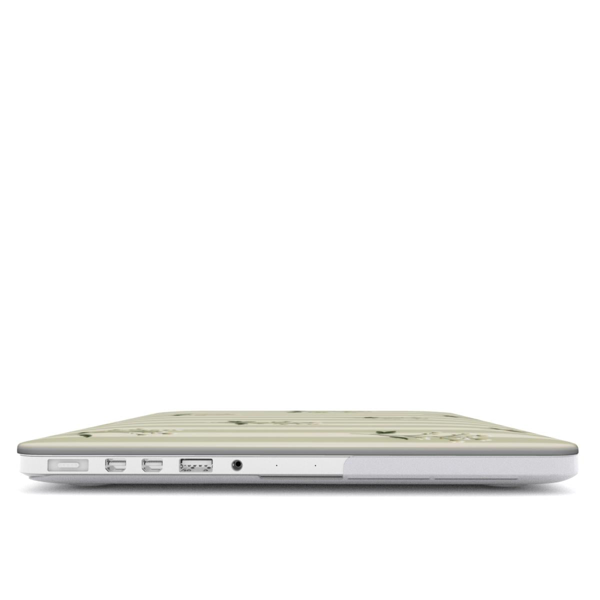 Wildflower Stripe MacBook case — hard-shell laptop cover, side view with ports