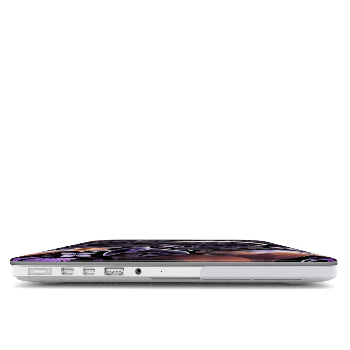 Witchy Woodland MacBook case — hard-shell laptop cover, side view with ports