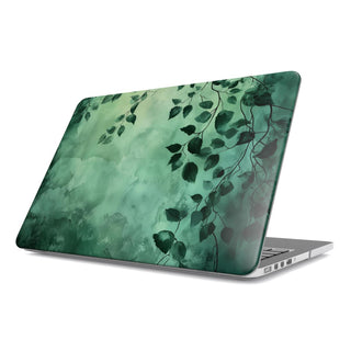 Forest Canopy MacBook case — hard-shell laptop cover, angled lid view