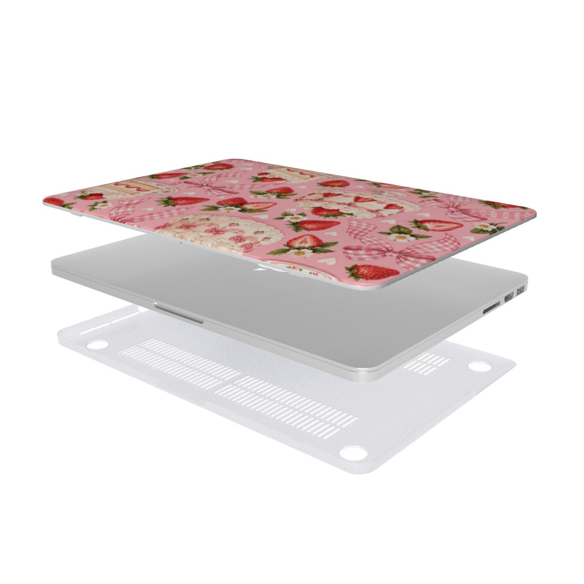 Strawberry Cake MacBook case — hard-shell laptop cover, two-piece shell view