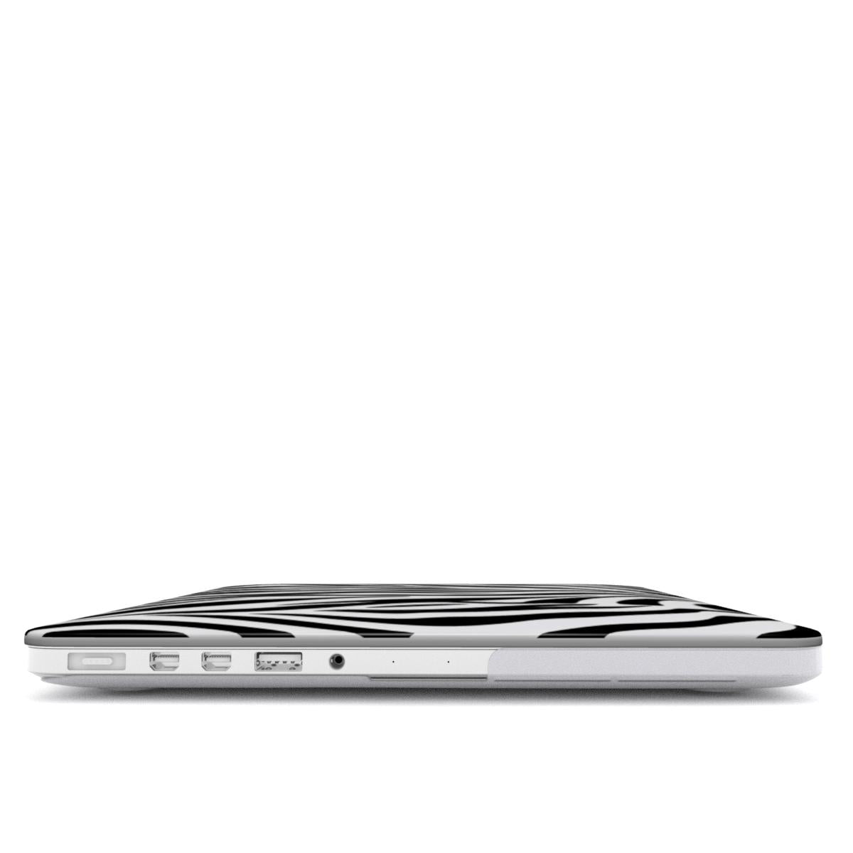 Zebra Stripe MacBook case — hard-shell laptop cover, side view with ports