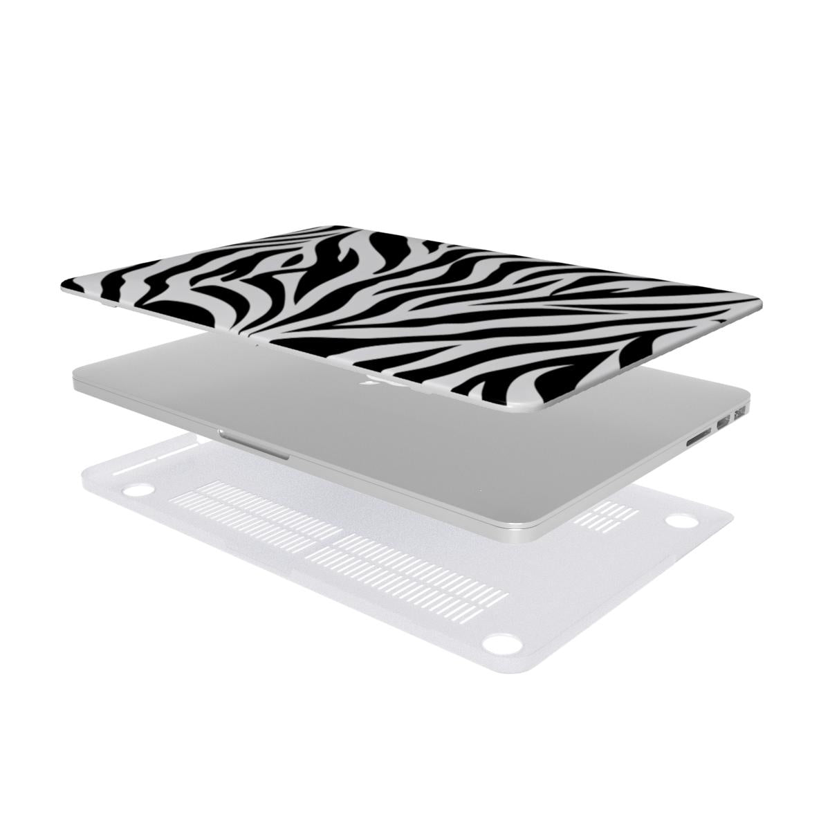 Zebra Stripe MacBook case — hard-shell laptop cover, two-piece shell view