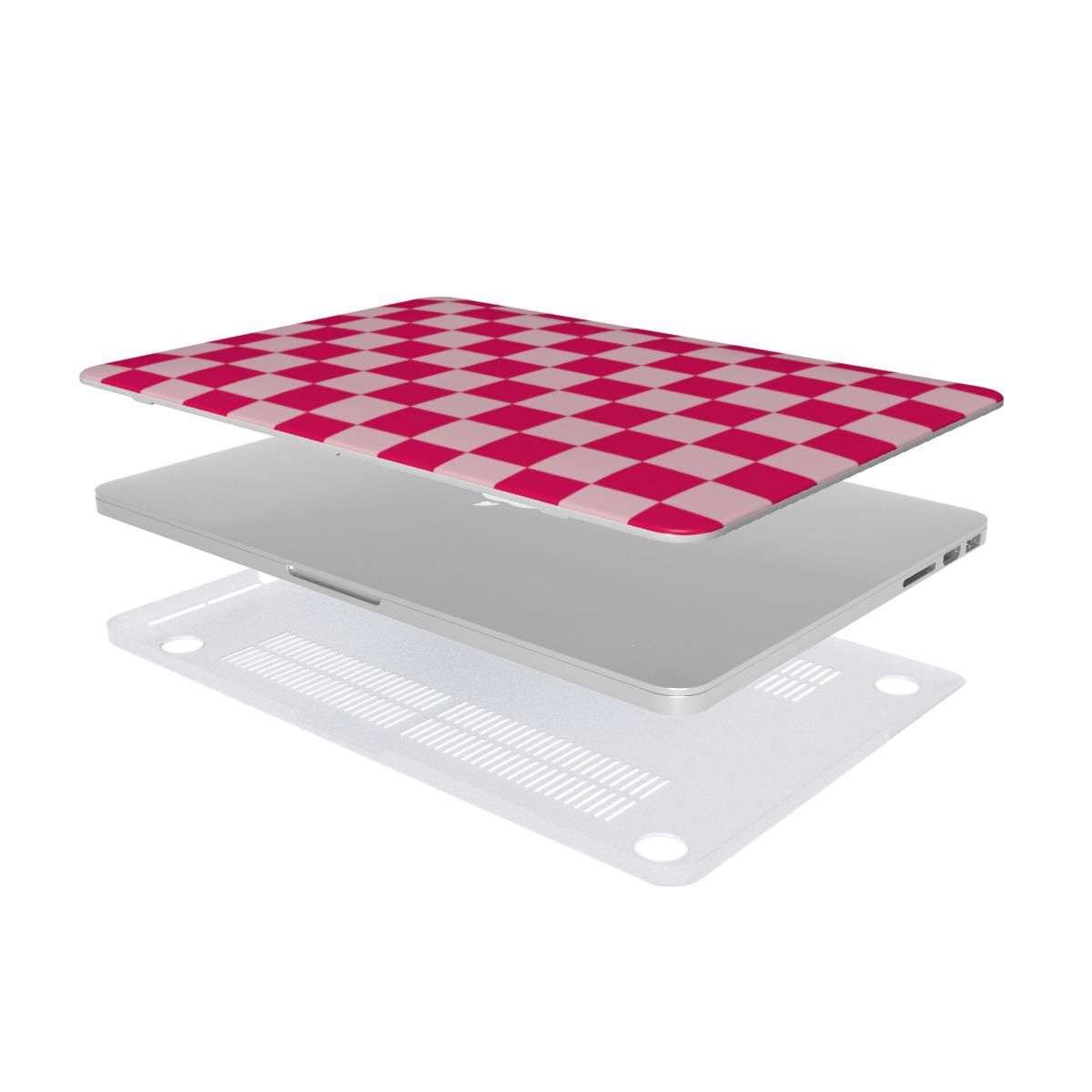 Cherry Checkerboard MacBook case — hard-shell laptop cover, two-piece shell view