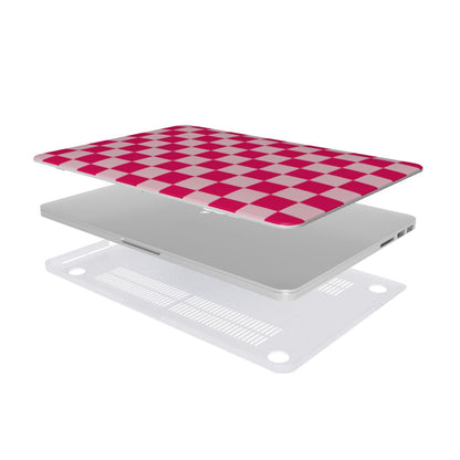 Cherry Checkerboard MacBook case — hard-shell laptop cover, two-piece shell view