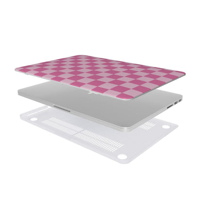 Pink Checkerboard MacBook case — hard-shell laptop cover, two-piece shell view