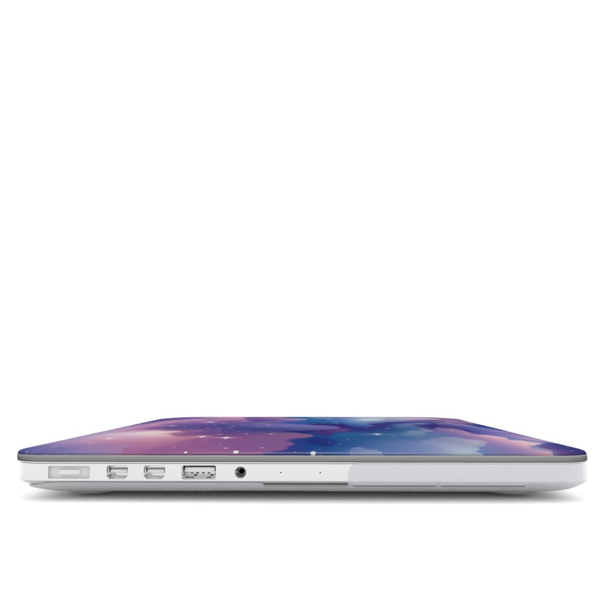 Twilight Clouds MacBook case — hard-shell laptop cover, side view with ports