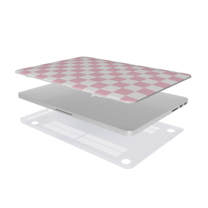 Pink & White Checkerboard MacBook case — hard-shell laptop cover, two-piece shell view