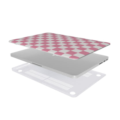 Rose & White Checkerboard MacBook case — hard-shell laptop cover, two-piece shell view