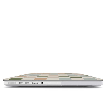 Muted Checkerboard MacBook case — hard-shell laptop cover, side view with ports