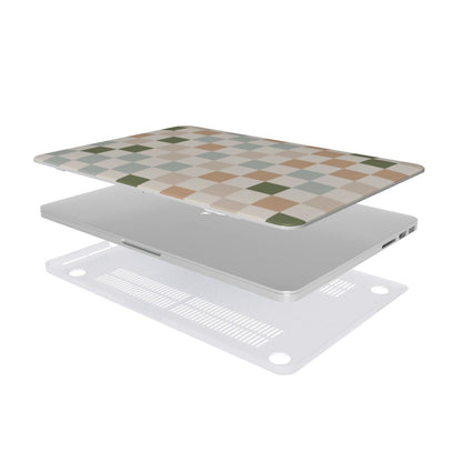 Muted Checkerboard MacBook case — hard-shell laptop cover, two-piece shell view