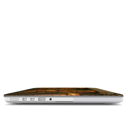 Bookshop at Dusk MacBook case — hard-shell laptop cover, side view with ports