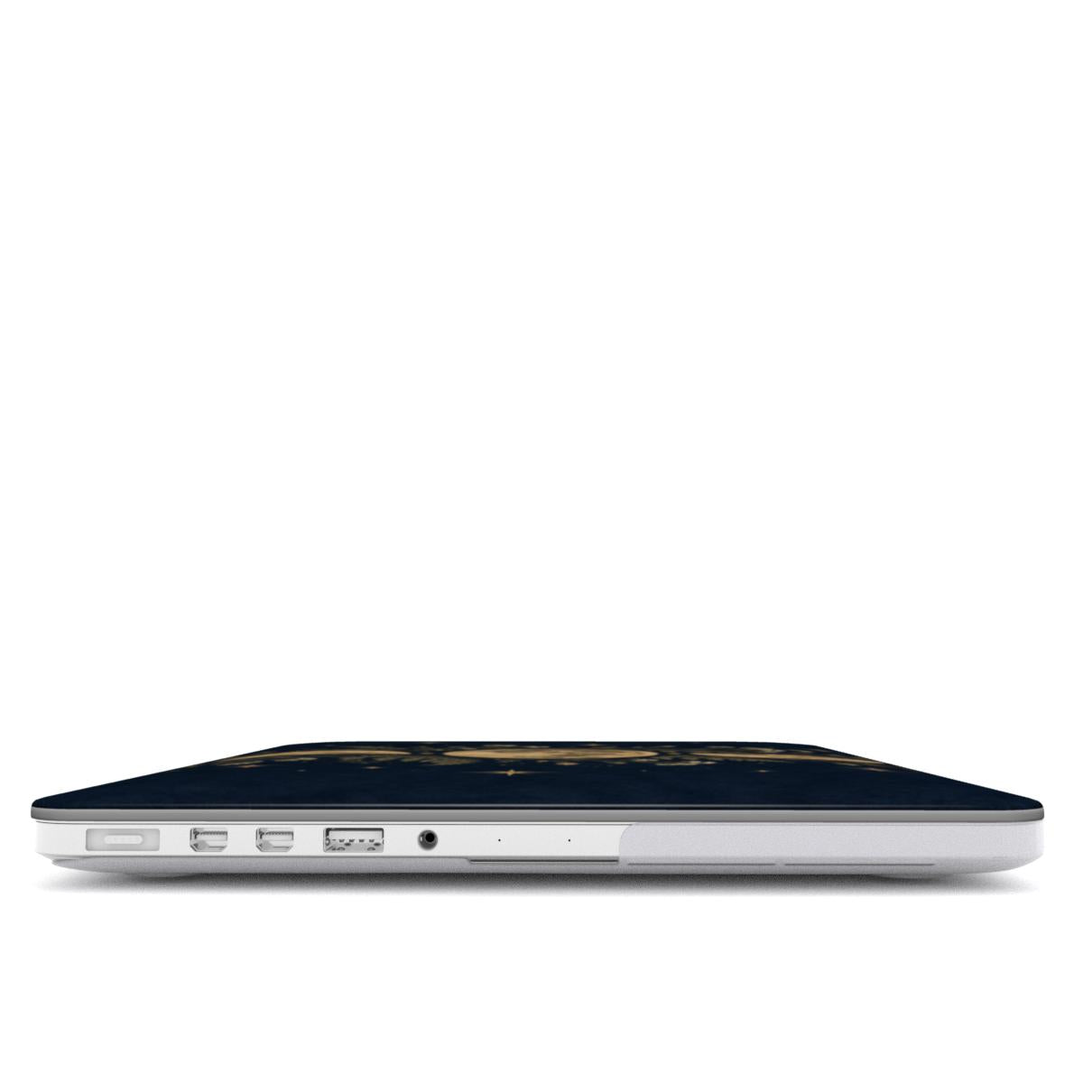 Midnight Moon Phases MacBook case — hard-shell laptop cover, side view with ports