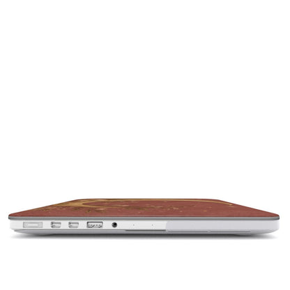 Dusty Rose Crescent Moon MacBook case — hard-shell laptop cover, side view with ports