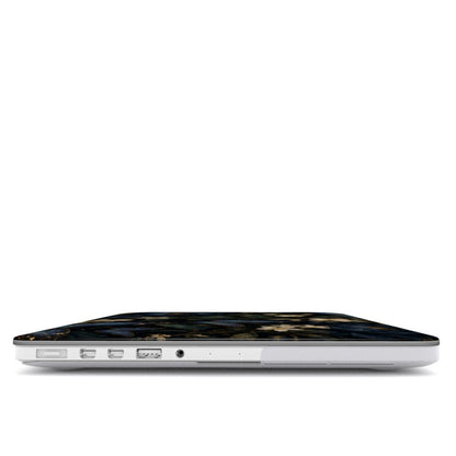Blue Butterfly Night Garden MacBook case — hard-shell laptop cover, side view with ports