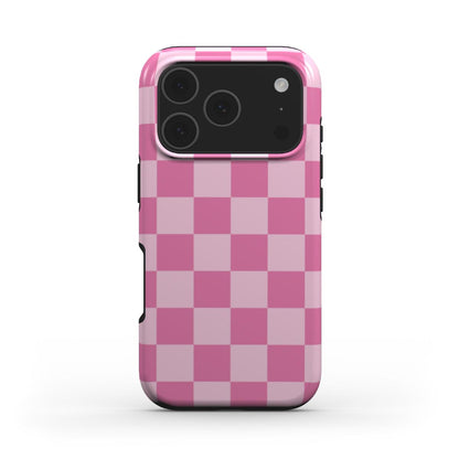 Pink Checkerboard phone case – MagSafe iPhone case, front view
