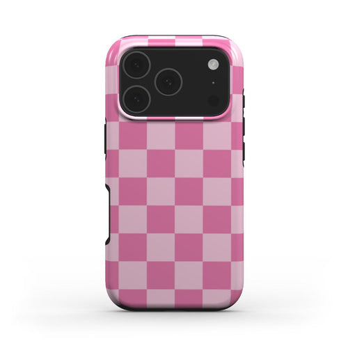 Pink Checkerboard phone case – MagSafe iPhone case, front view
